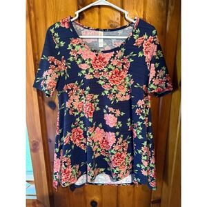LuLaRoe Floral Tunic Top - Navy and Pink